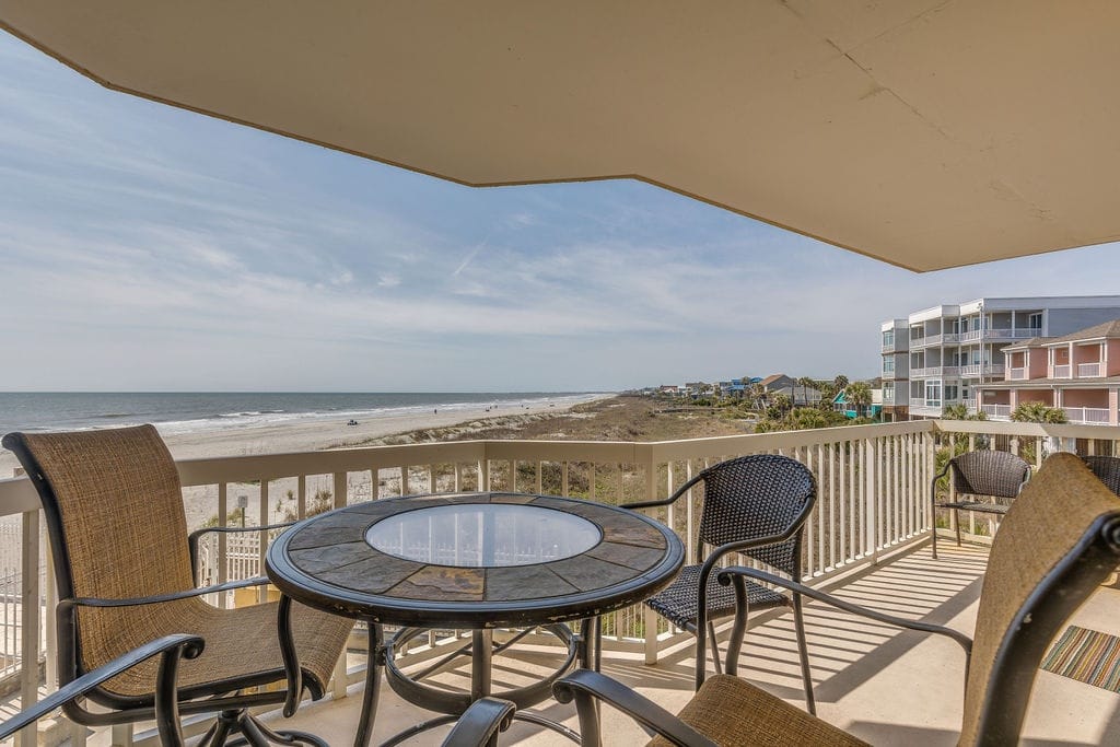 Beachfront balcony with ocean view.