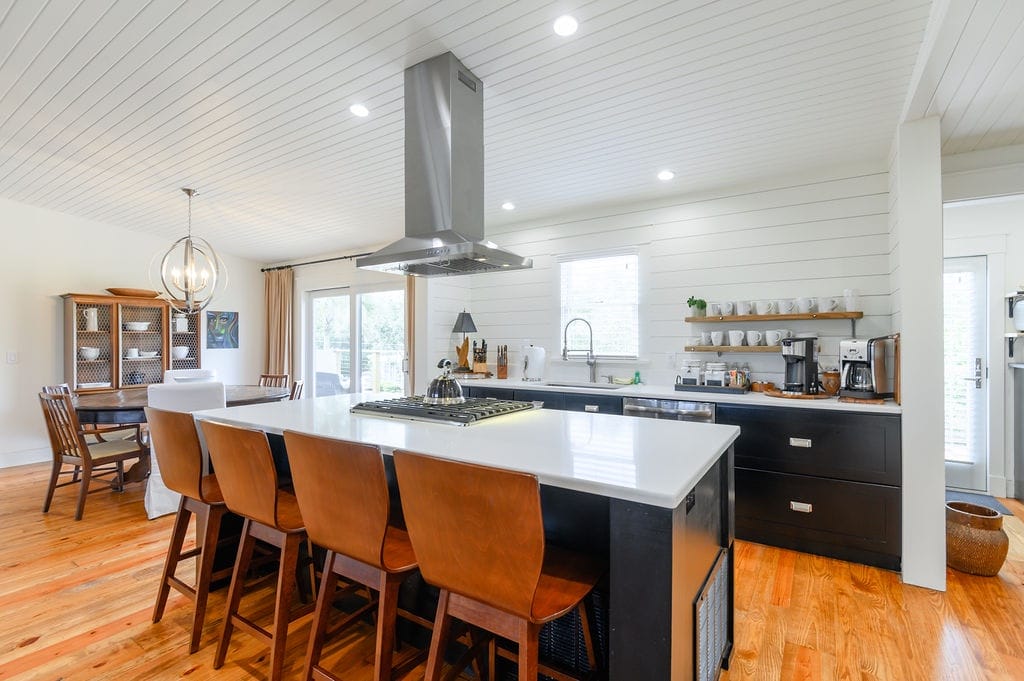 Modern kitchen with wooden accents.