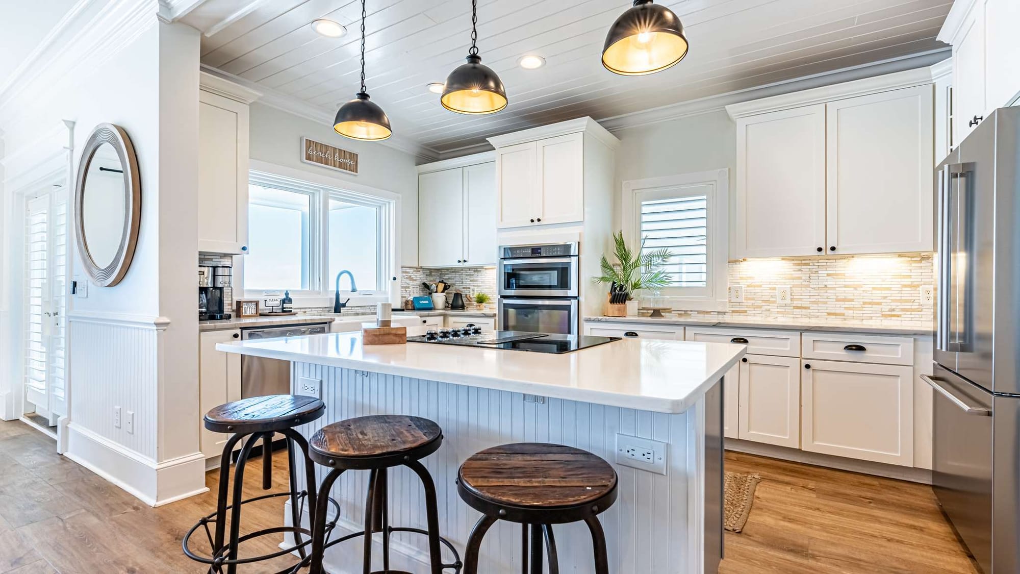 Modern kitchen with island seating.