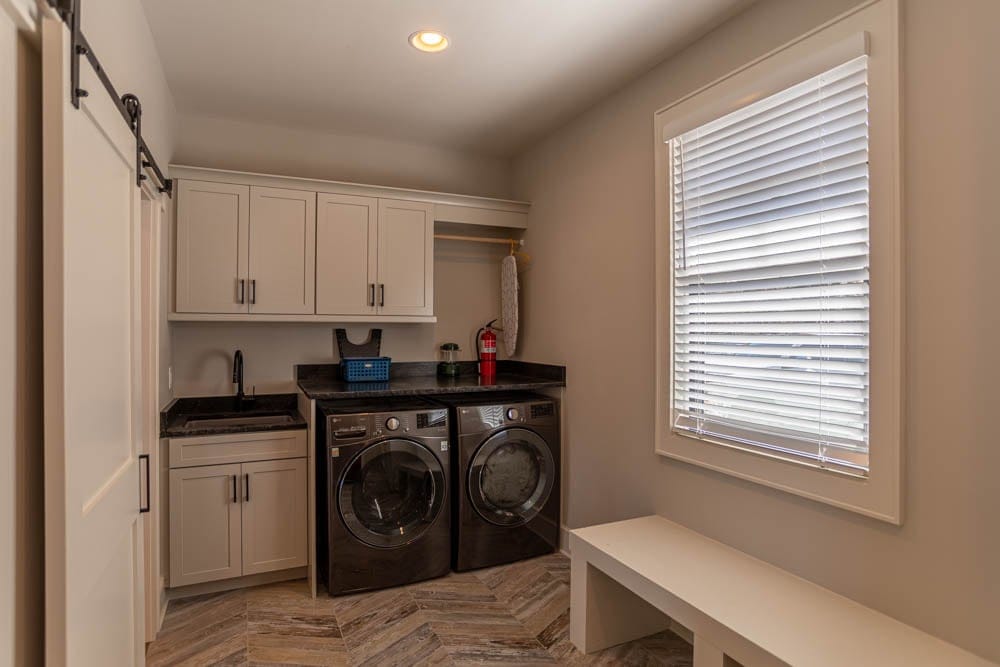 Laundry room with washer and dryer.