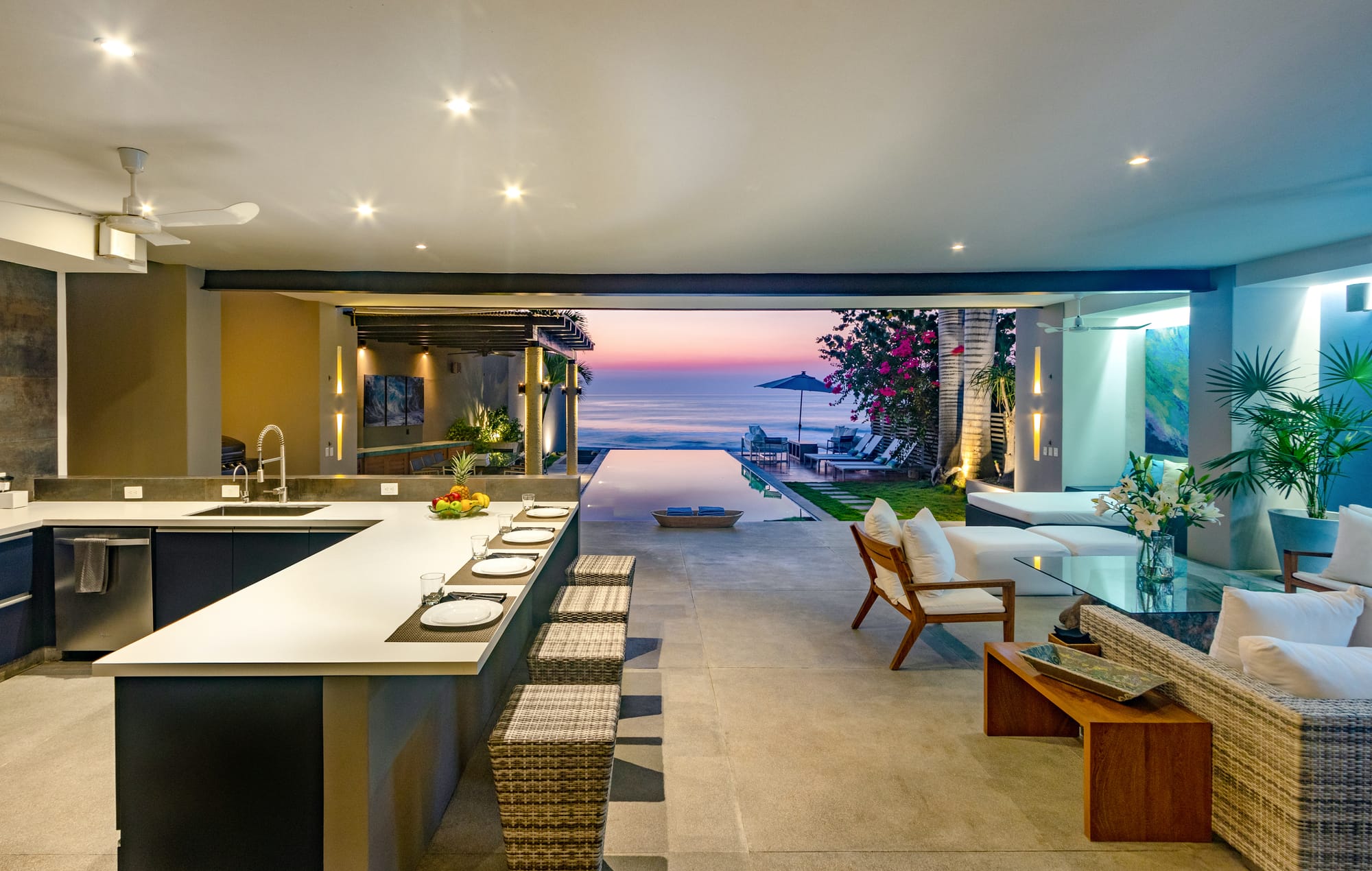 Luxurious open-plan kitchen with oceanview.