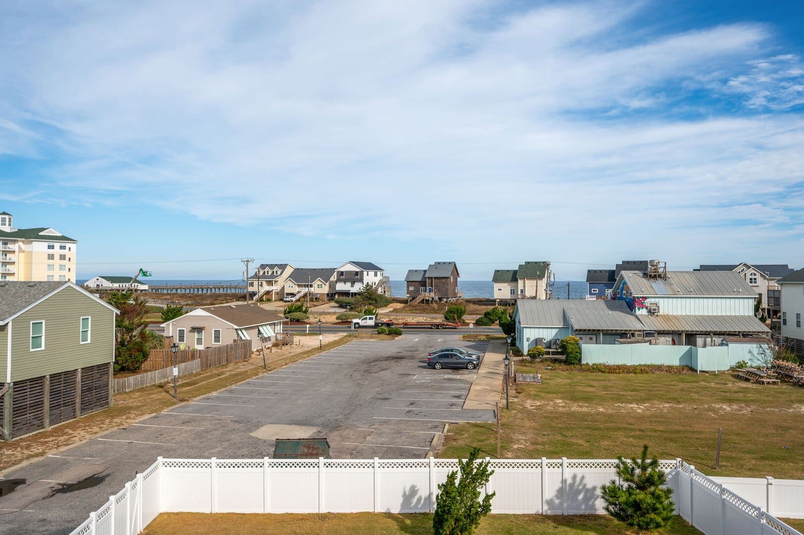 Coastal town with ocean view.