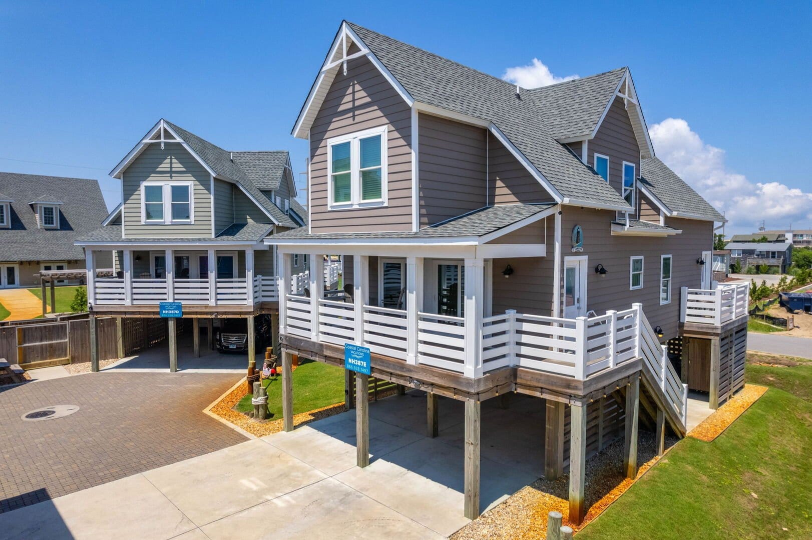 Elevated beach houses with porches.