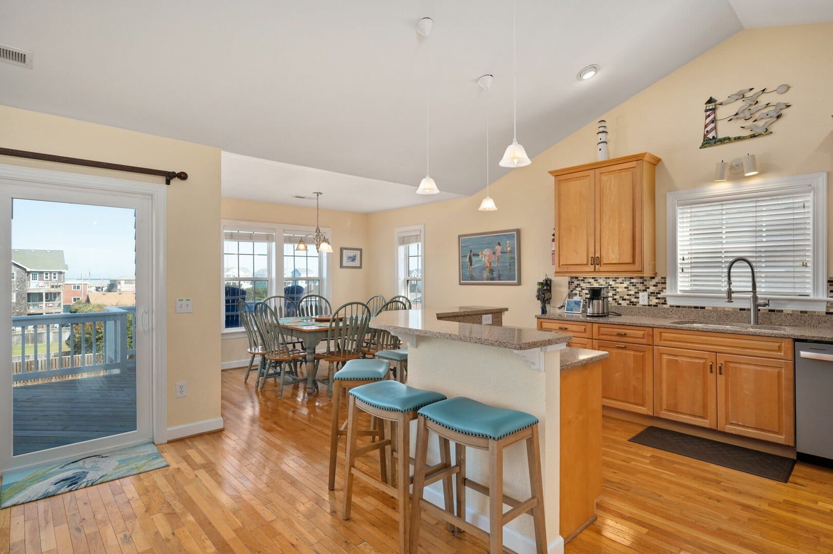 Bright kitchen and dining area.