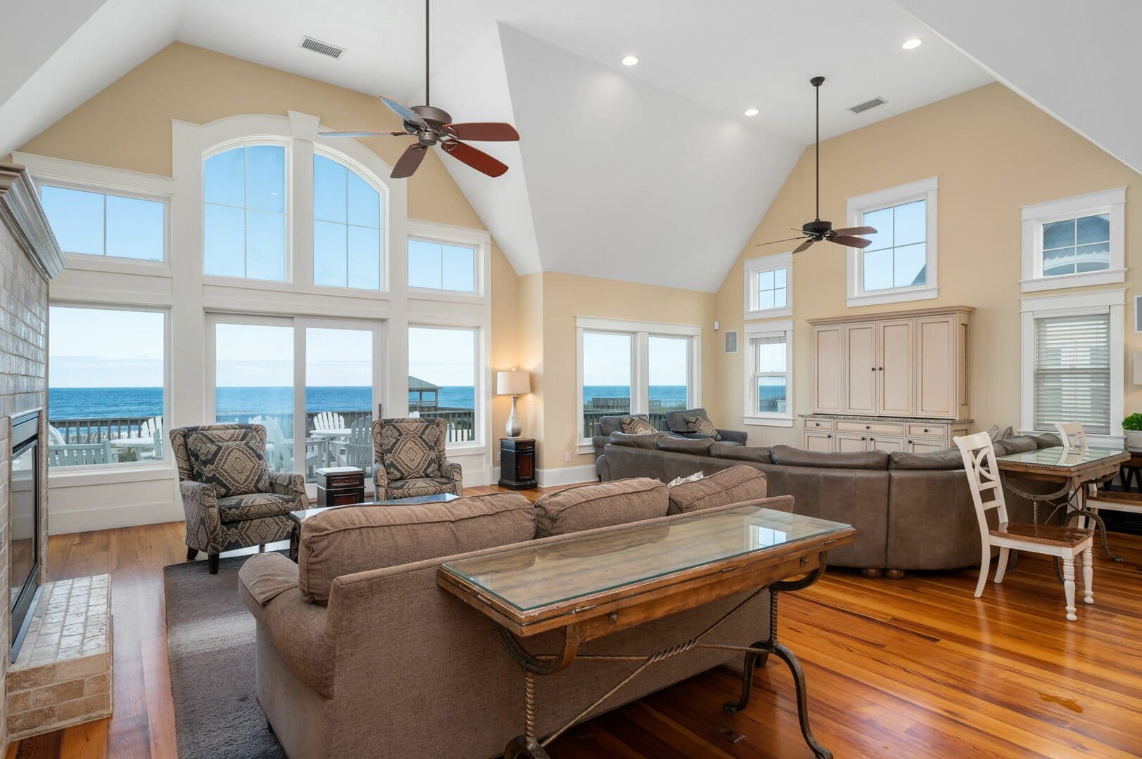 Spacious living room with ocean view.