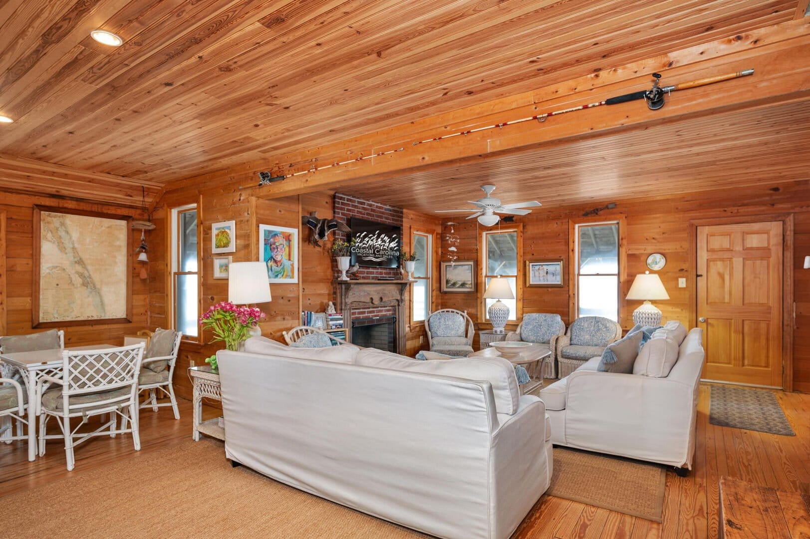 Rustic living room with wooden interior.