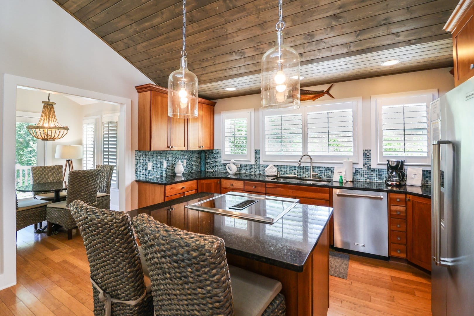 Modern kitchen with wooden cabinets.