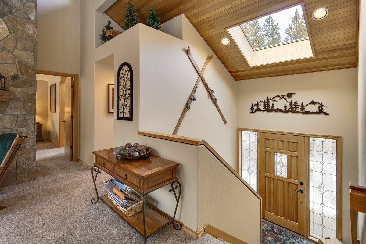 Cozy entryway with wooden decor.