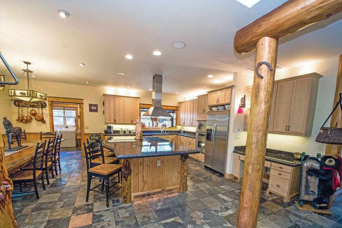 Rustic kitchen with wooden accents.