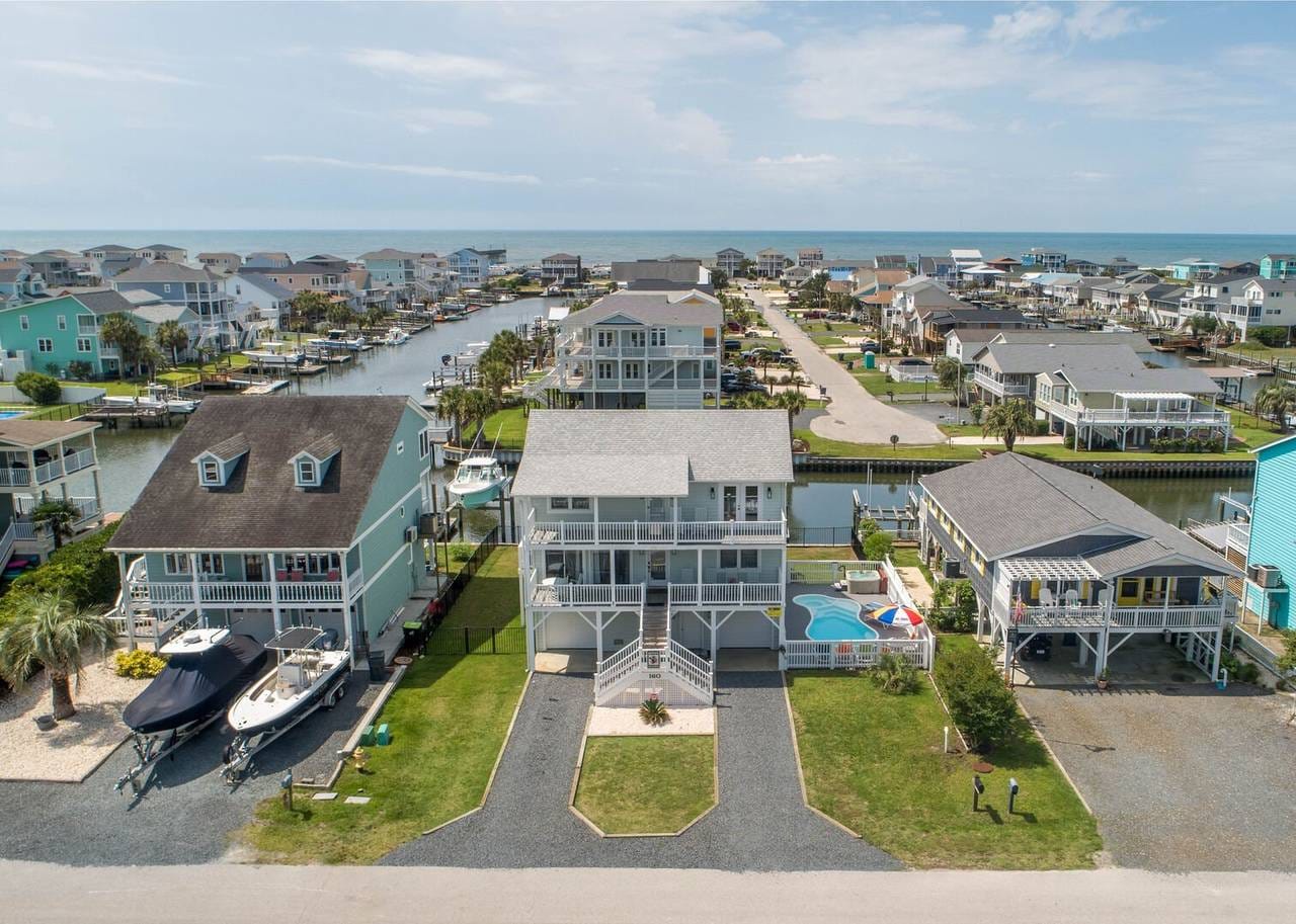 Coastal neighborhood with canal view.