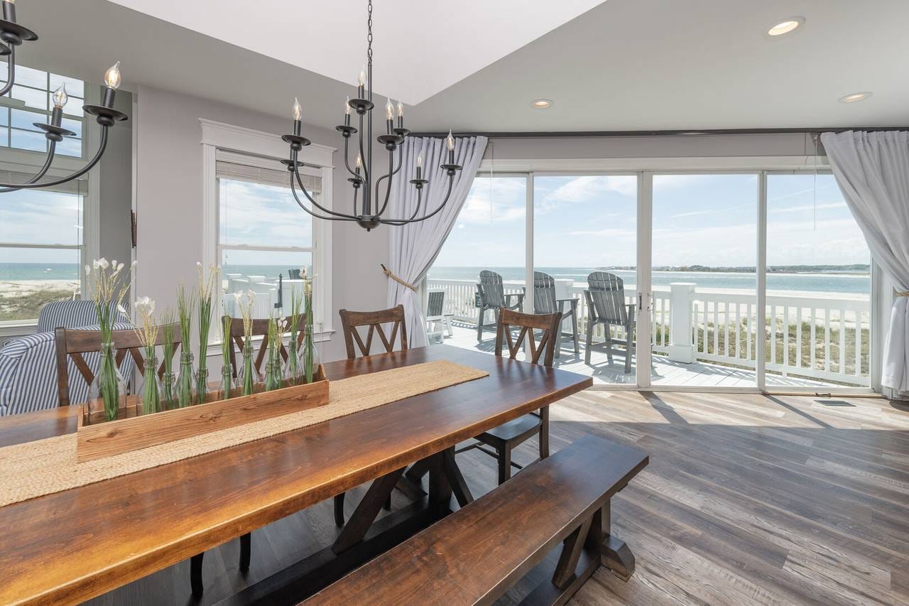 Dining room overlooking beach view.