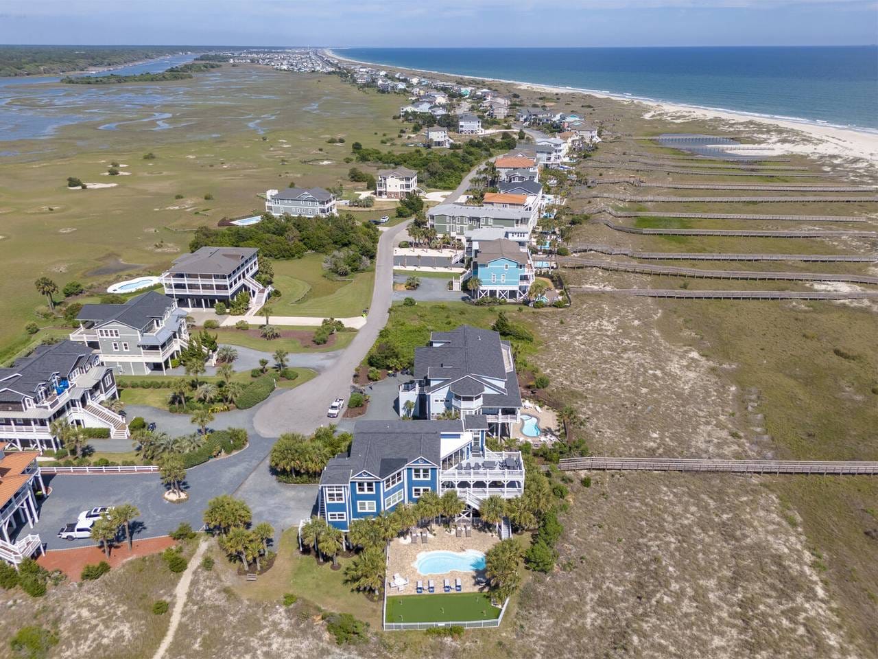 Coastal houses with beach view.