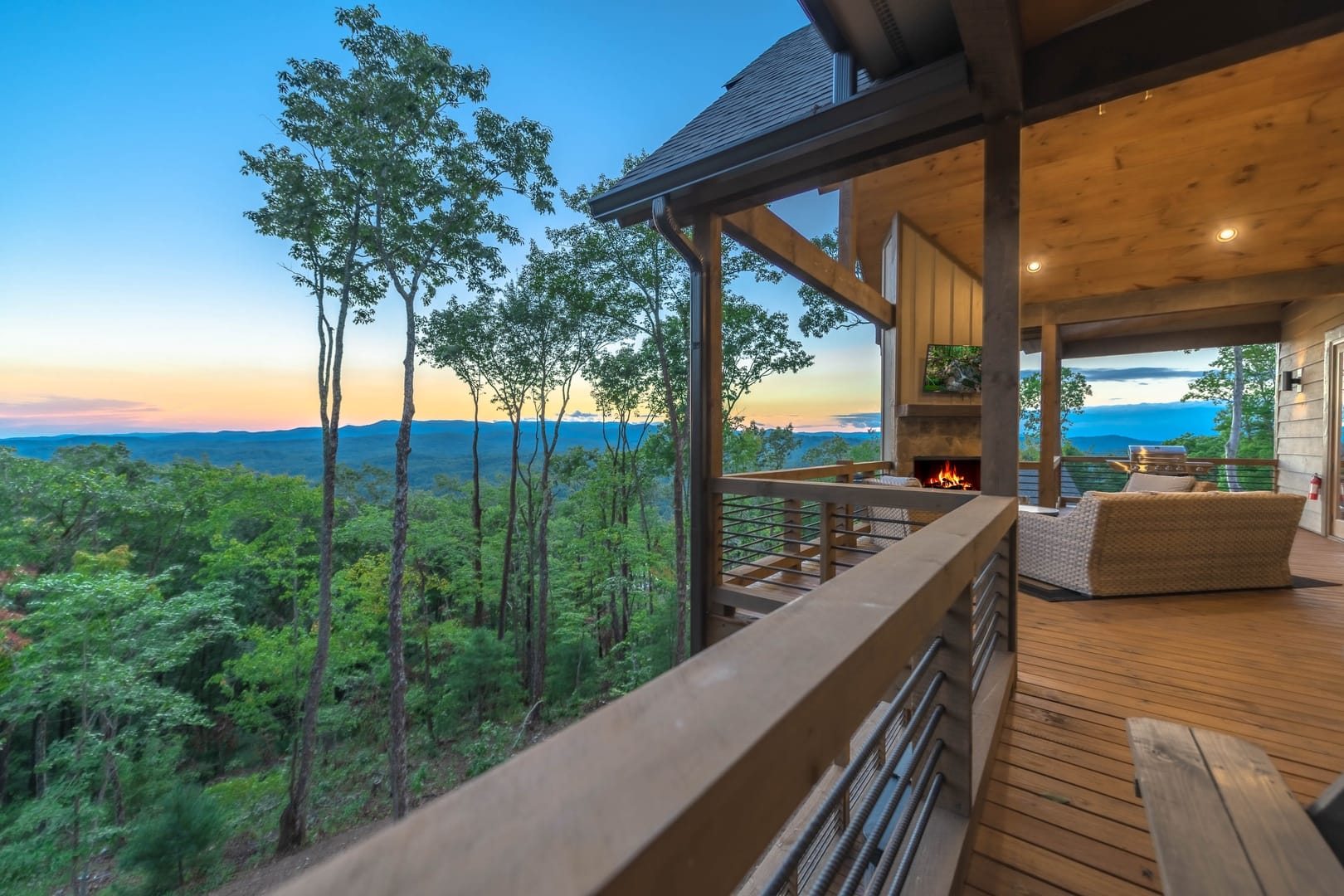 Mountain view from wooden deck.