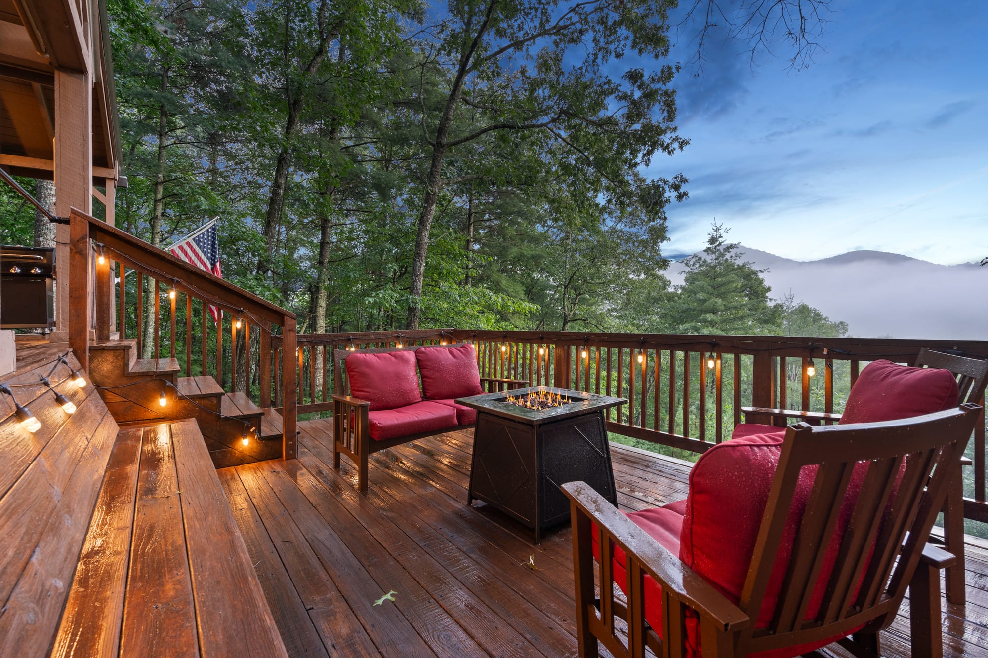 Cozy deck with fire pit.