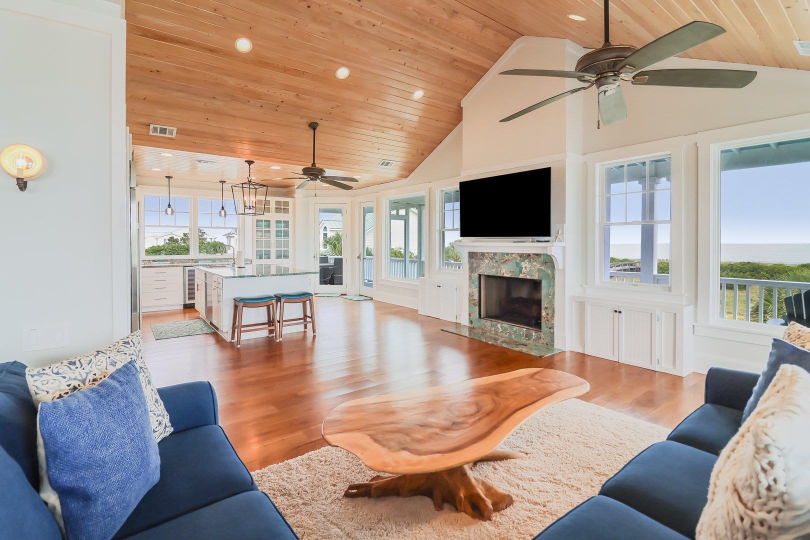 Open living room with ocean view.