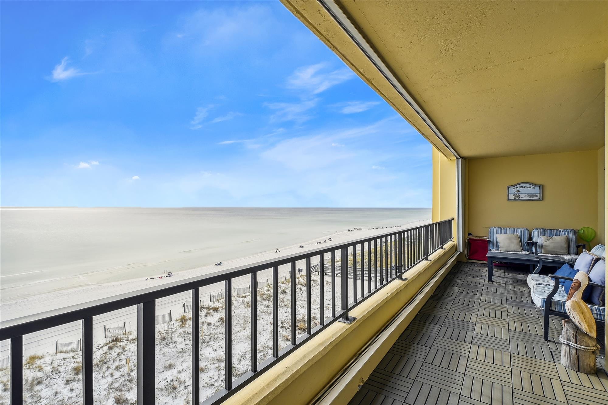 Beach view from a balcony.