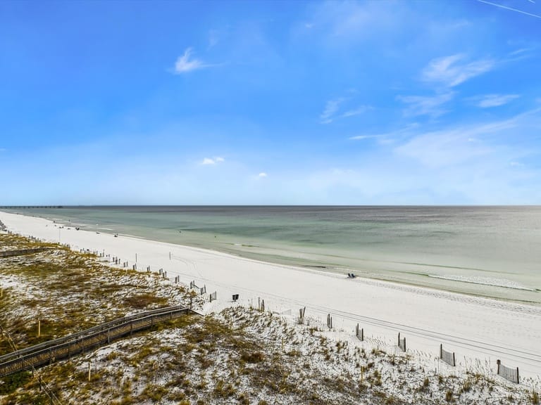 Empty beach with blue sky.