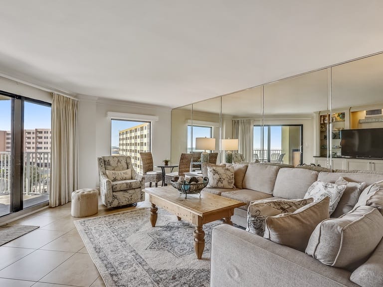 Cozy living room with large sofa.