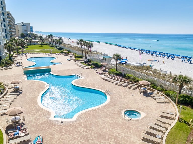 Beachfront pool with ocean view.