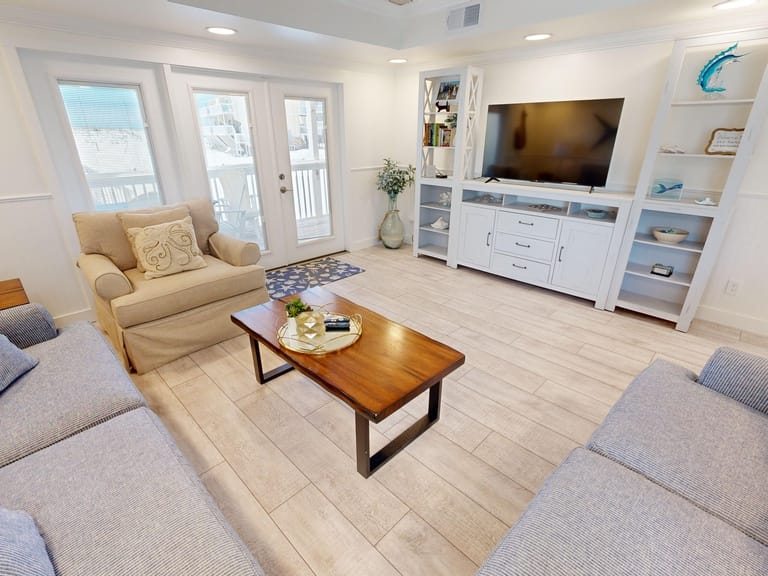 Bright living room with modern furniture.