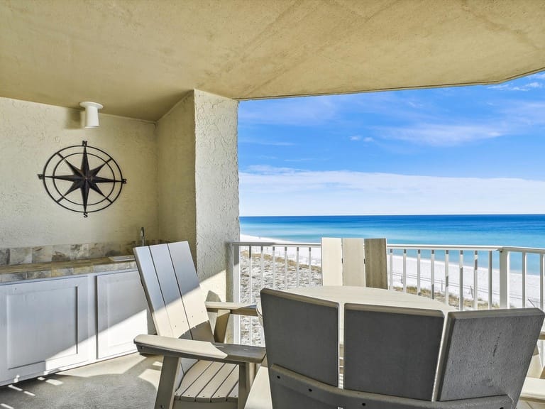 Beachfront balcony with ocean view.