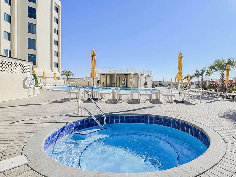 Hotel pool and hot tub area.