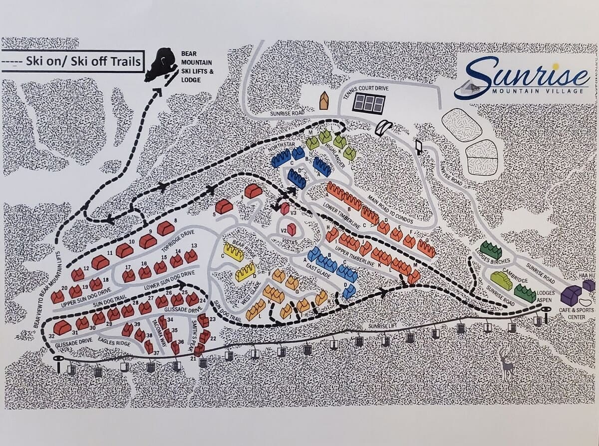 Ski resort map with trails.