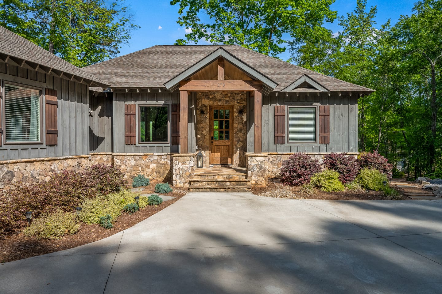 Rustic house with stone facade.