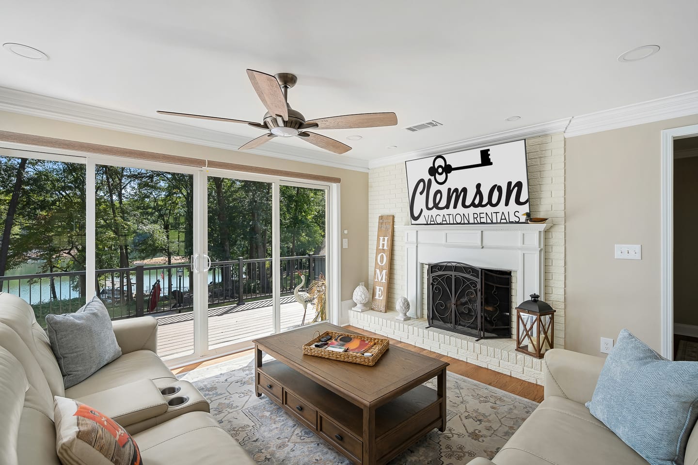 Living room with lake view.