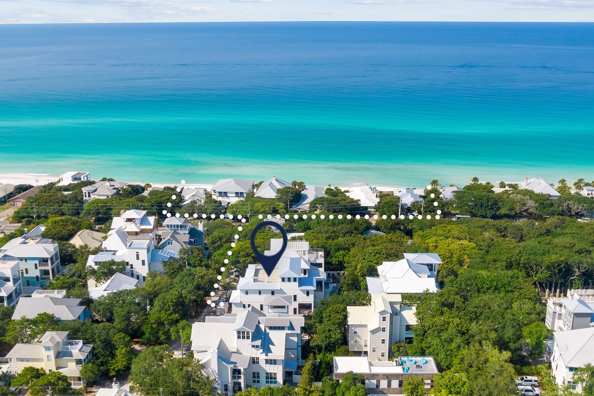 Coastal town with ocean view.