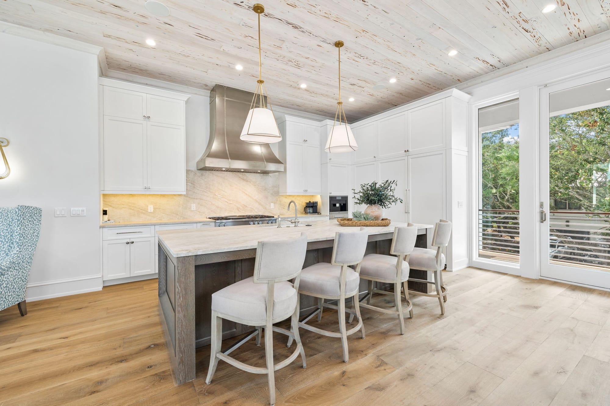 Bright, modern kitchen with island.