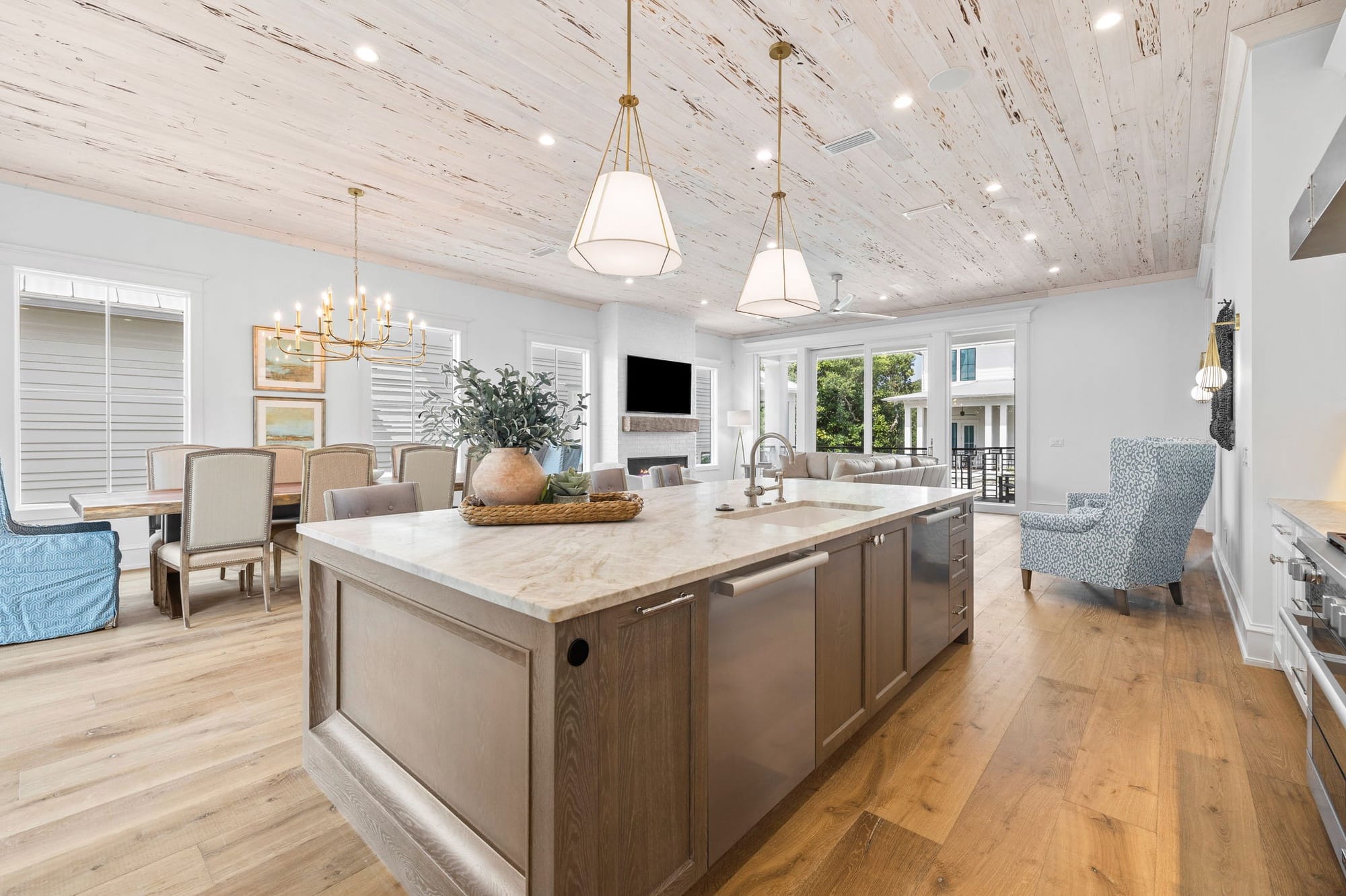 Modern open kitchen and dining area.