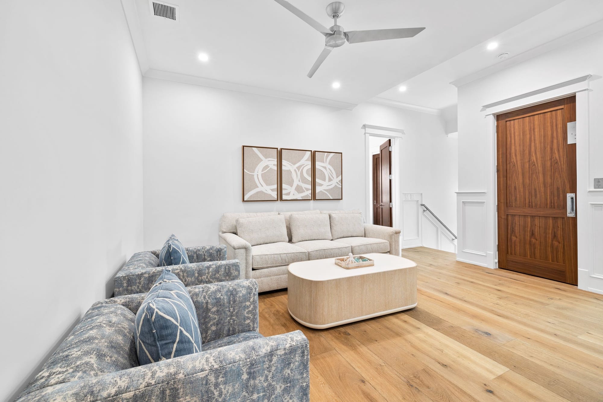 Modern living room with neutral colors.