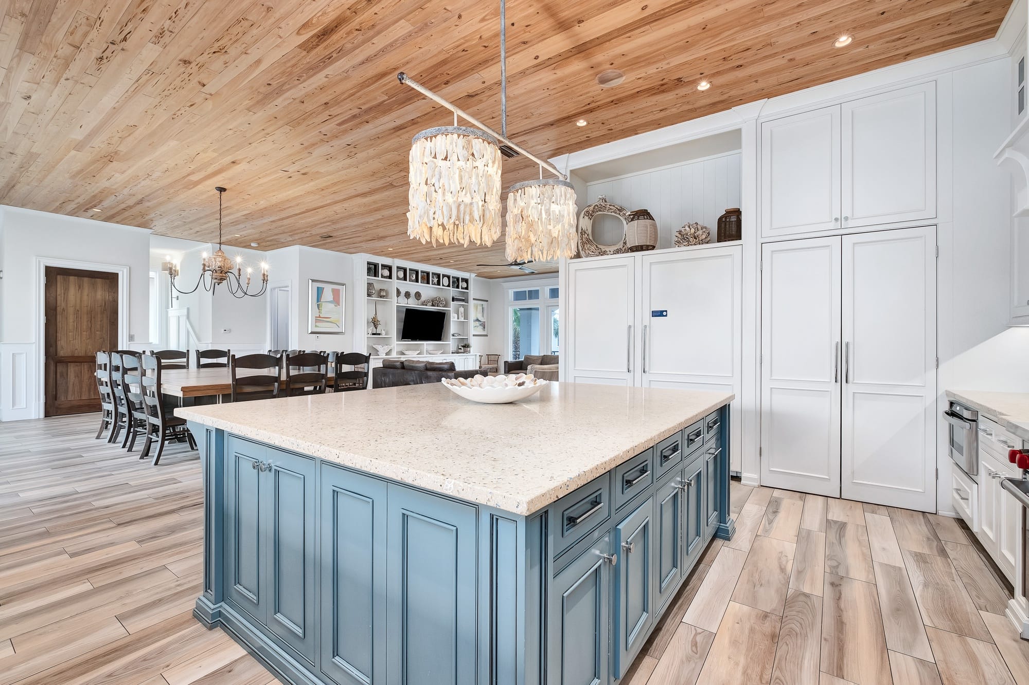 Spacious kitchen with island countertop.