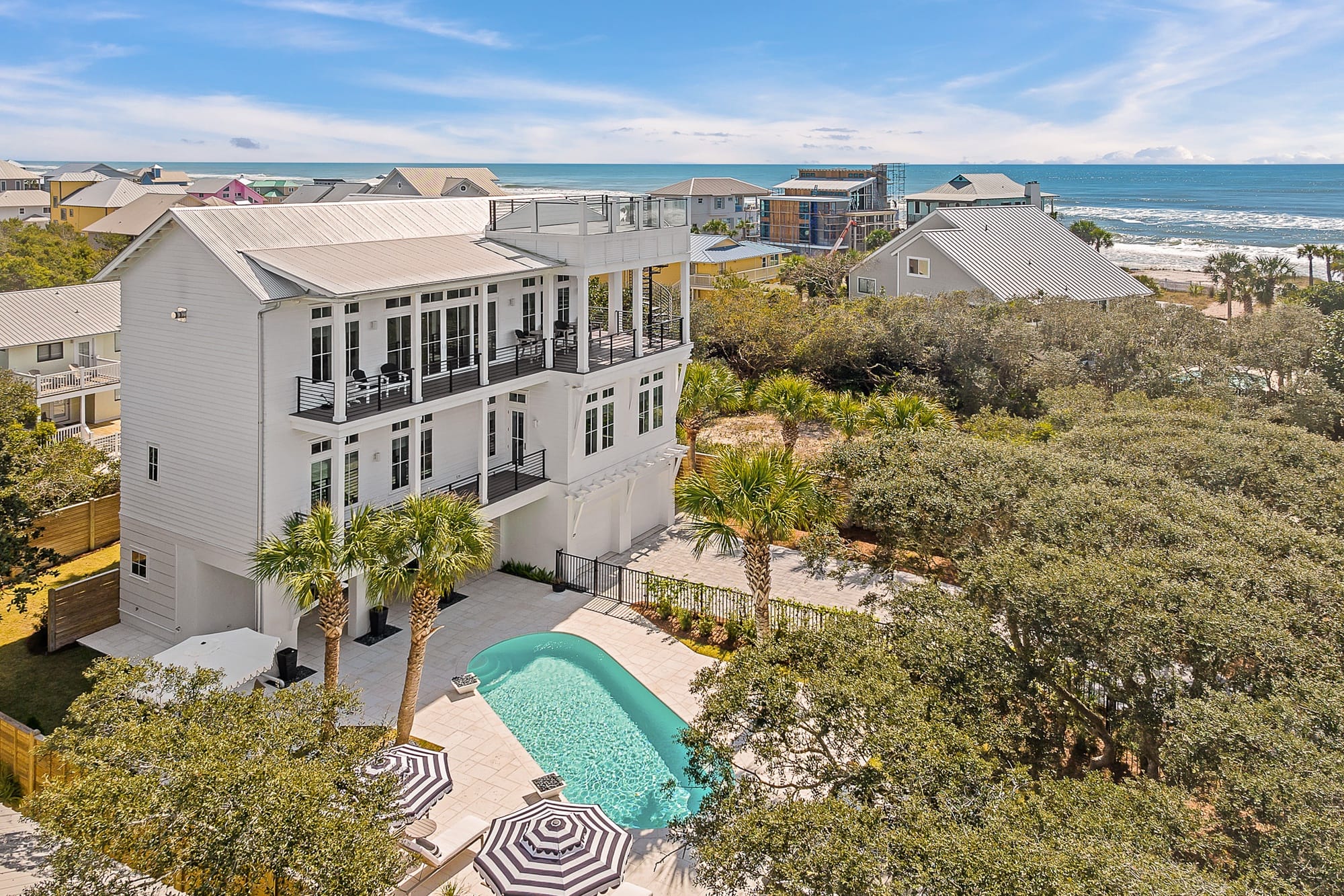 Beach house with pool, ocean view.