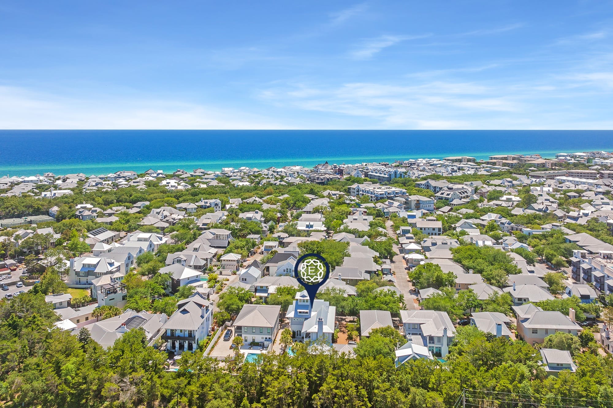 Coastal town with ocean view.