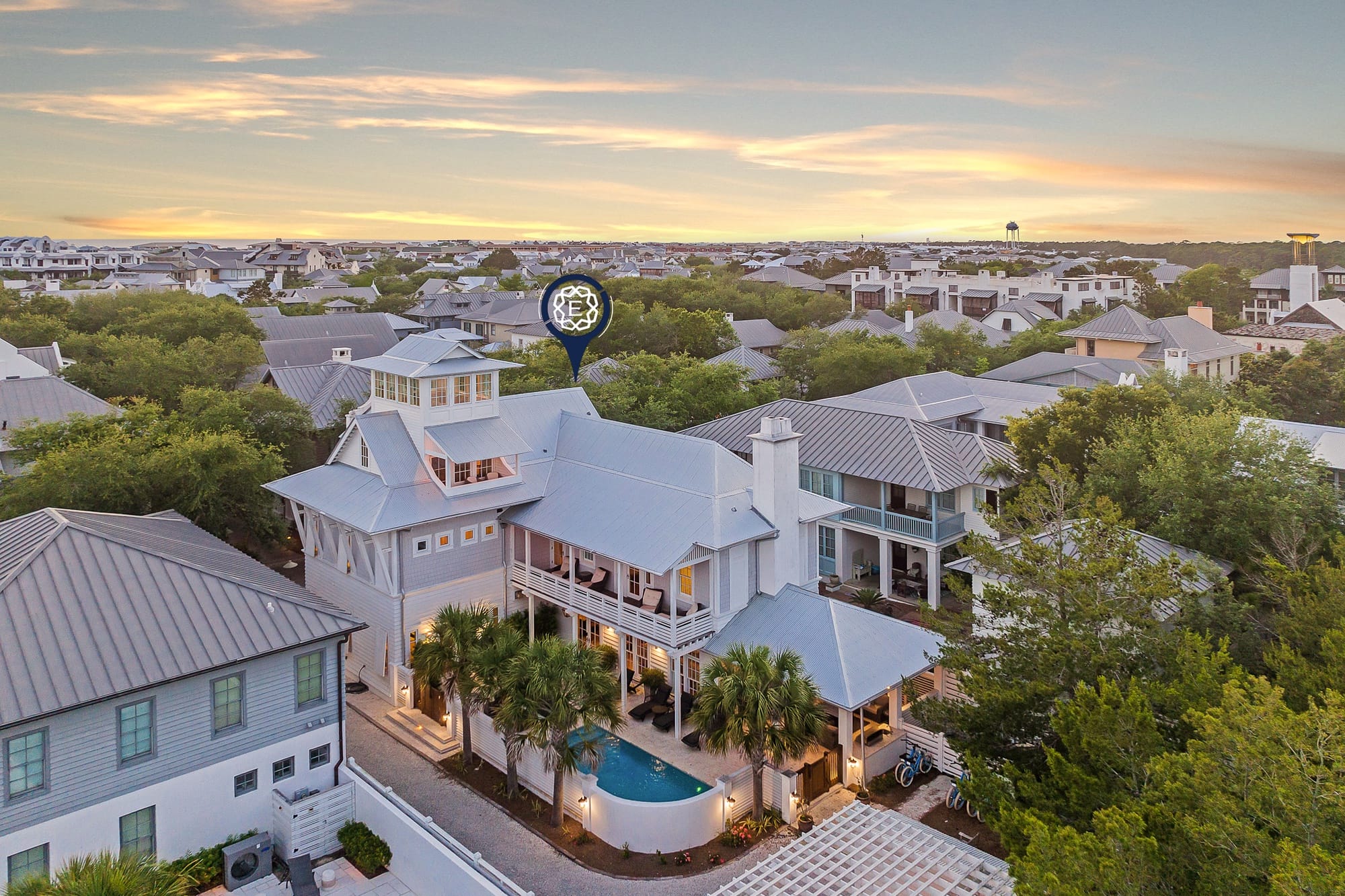 Aerial view of suburban houses.