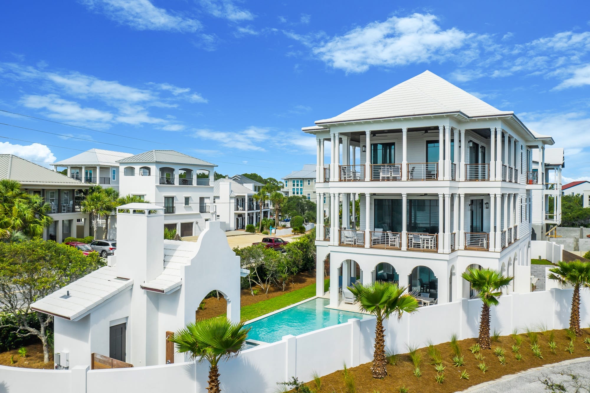 Luxury coastal house with pool.