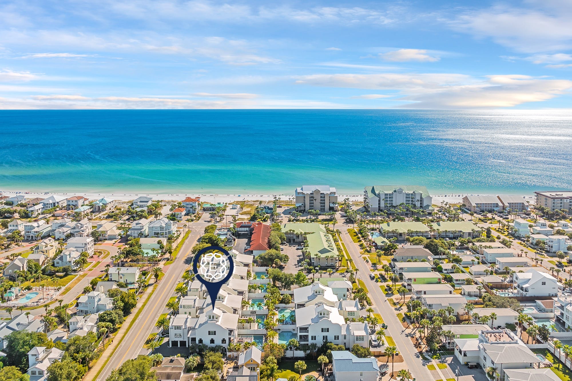 Coastal town with ocean view.