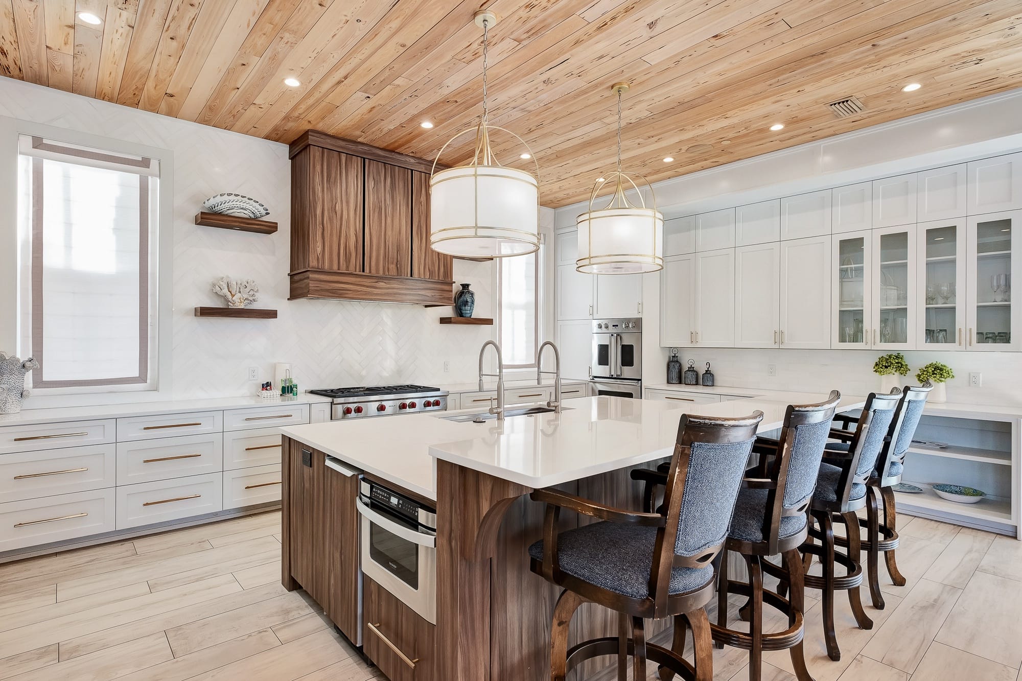 Modern kitchen with island seating.