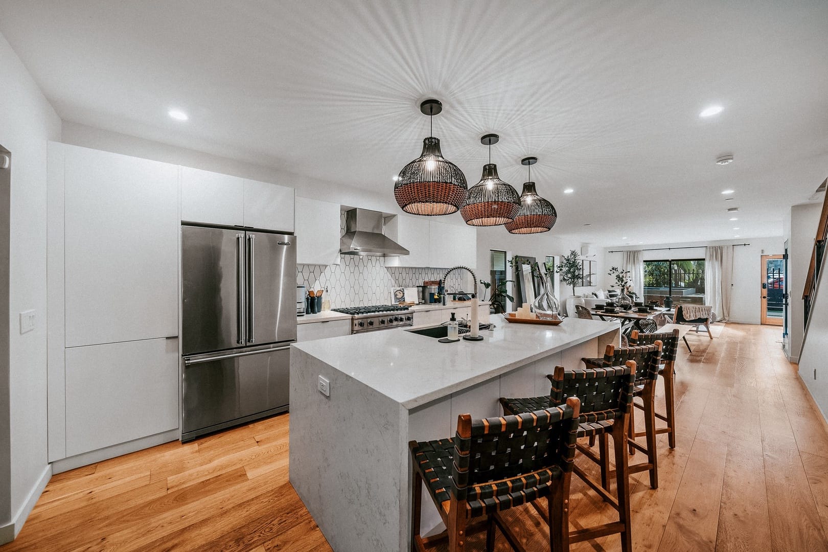 Modern kitchen and living area.