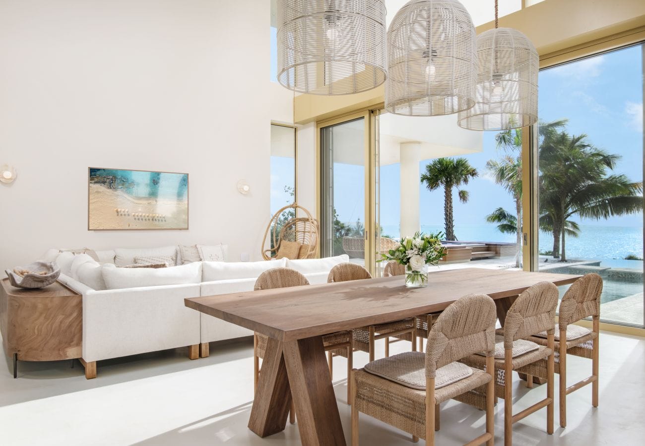 Coastal dining area with ocean view.