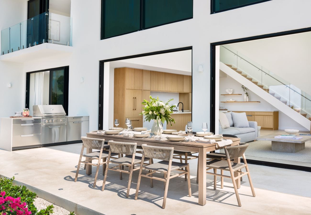 Outdoor dining area and kitchen.