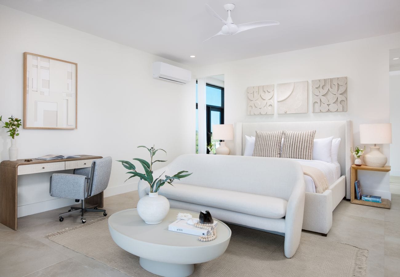 Minimalist bedroom with modern decor.