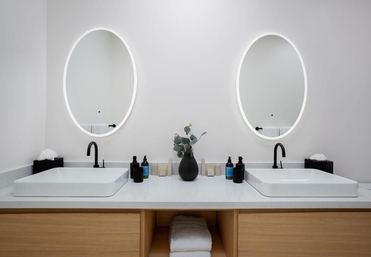 Modern double sink bathroom vanity.