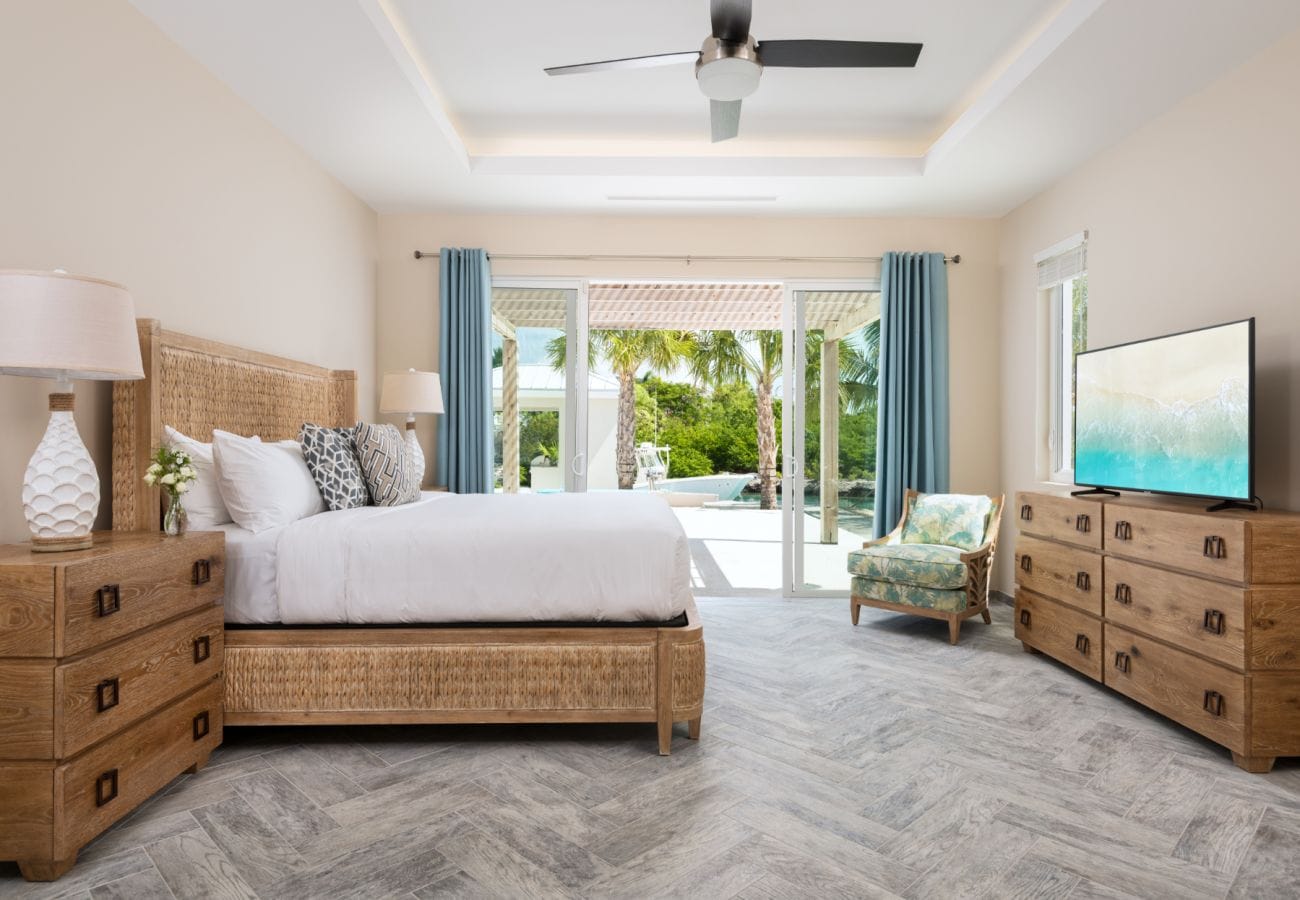 Bright bedroom with a patio view.