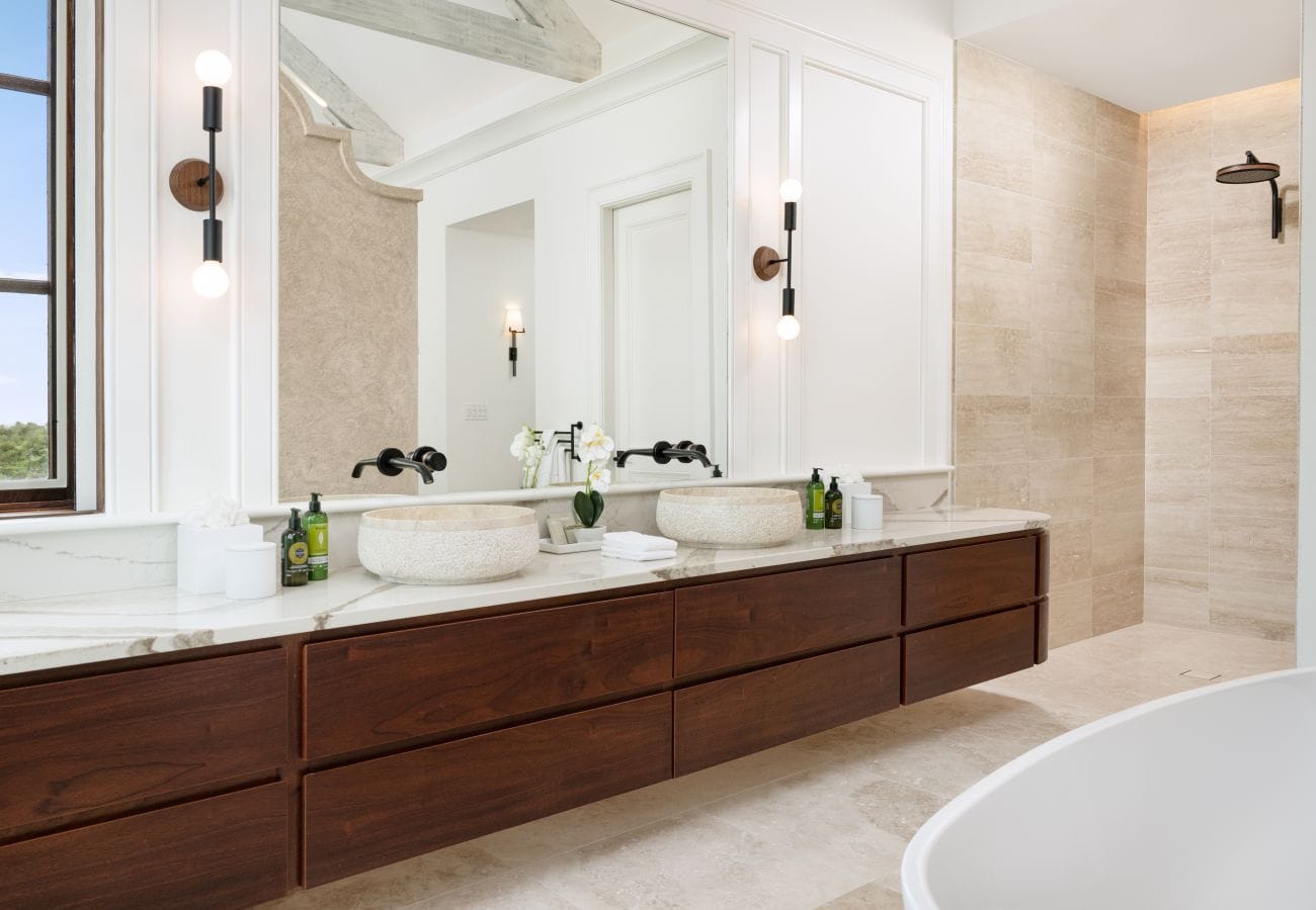 Elegant bathroom with double sinks.