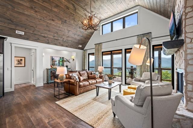 Spacious living room with mountain view.