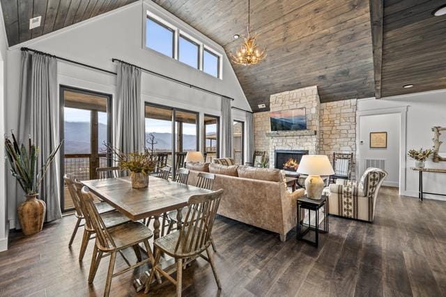 Rustic living room with fireplace.