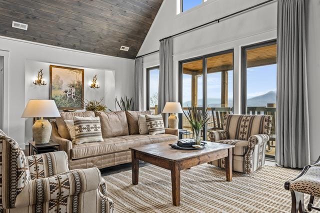 Cozy living room with mountain view.